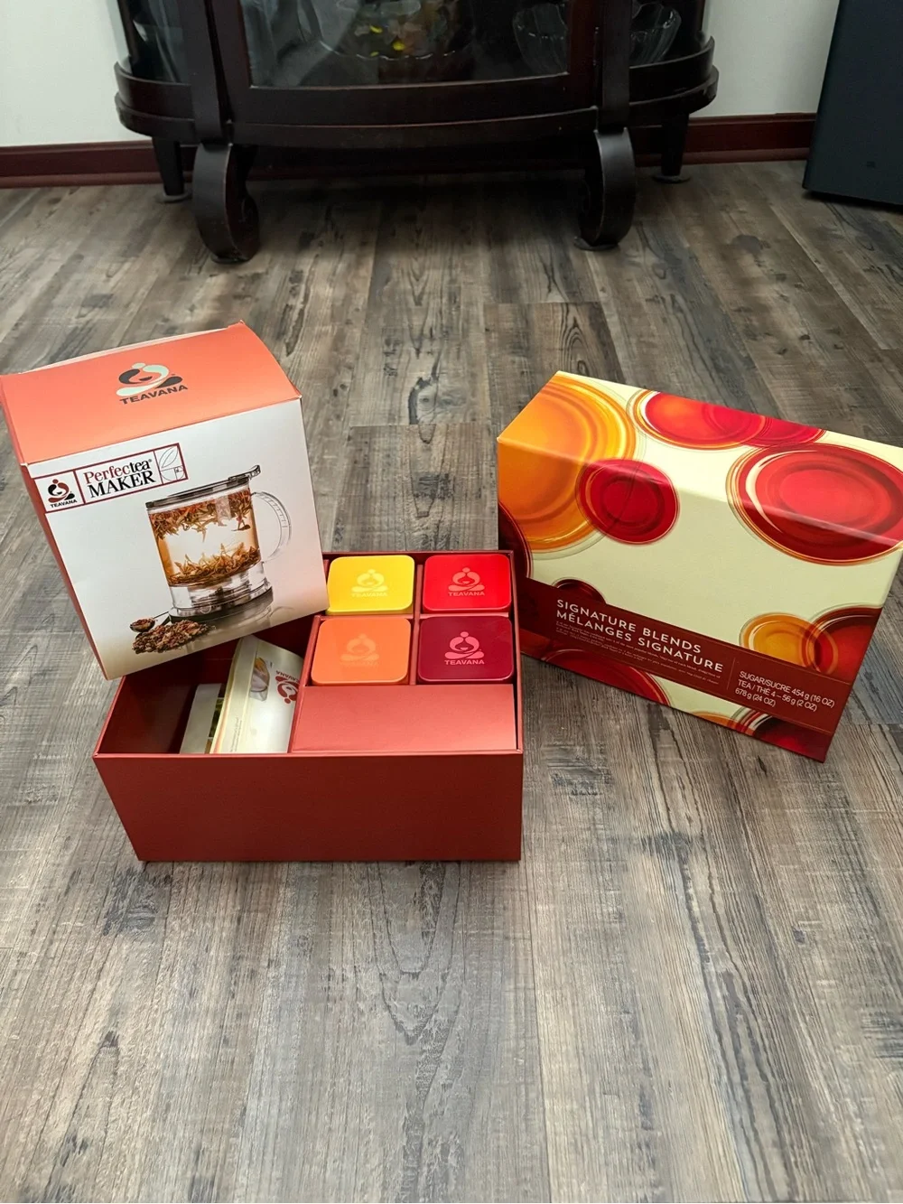 Vintage Teavana empty canister set with brand new perfect tea maker in box
